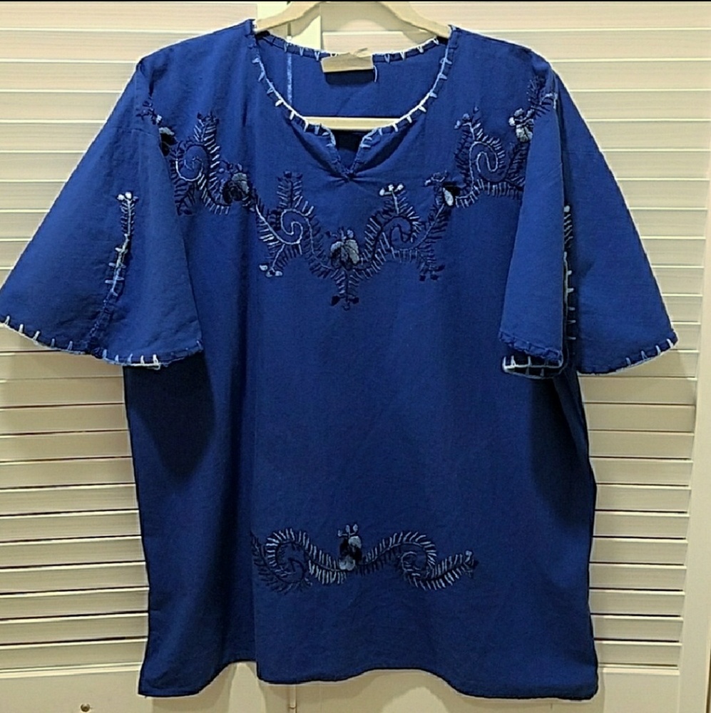 Indigo-Blue Embroidered Mexican Top. NWOT